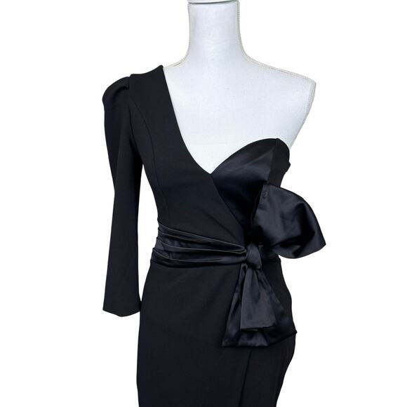 Express Black Cocktail Mini Dress Avant Garde 3D Bow Holiday Sz 4 - Picture 2 of 8